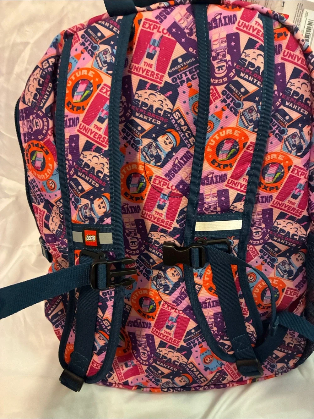 Lego Navy Backpack with Pink and Cream Space Graphic